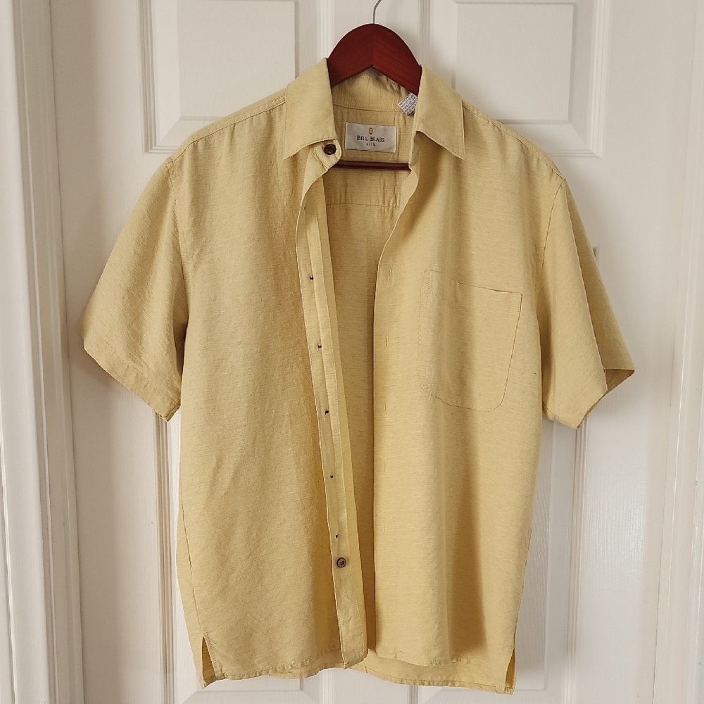 Vintage 90's Bill Blass Silk Yellow Casual Button Down Shirt - Size M